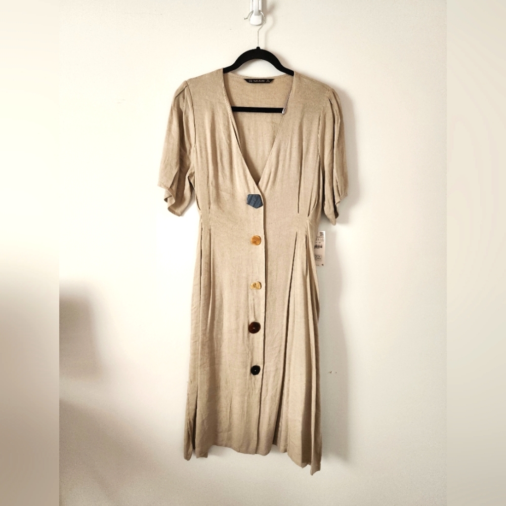 Zara Beige Button-Down Dress